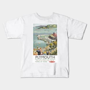 Plymouth, Devon - BR - Vintage Railway Travel Poster - 1950s Kids T-Shirt